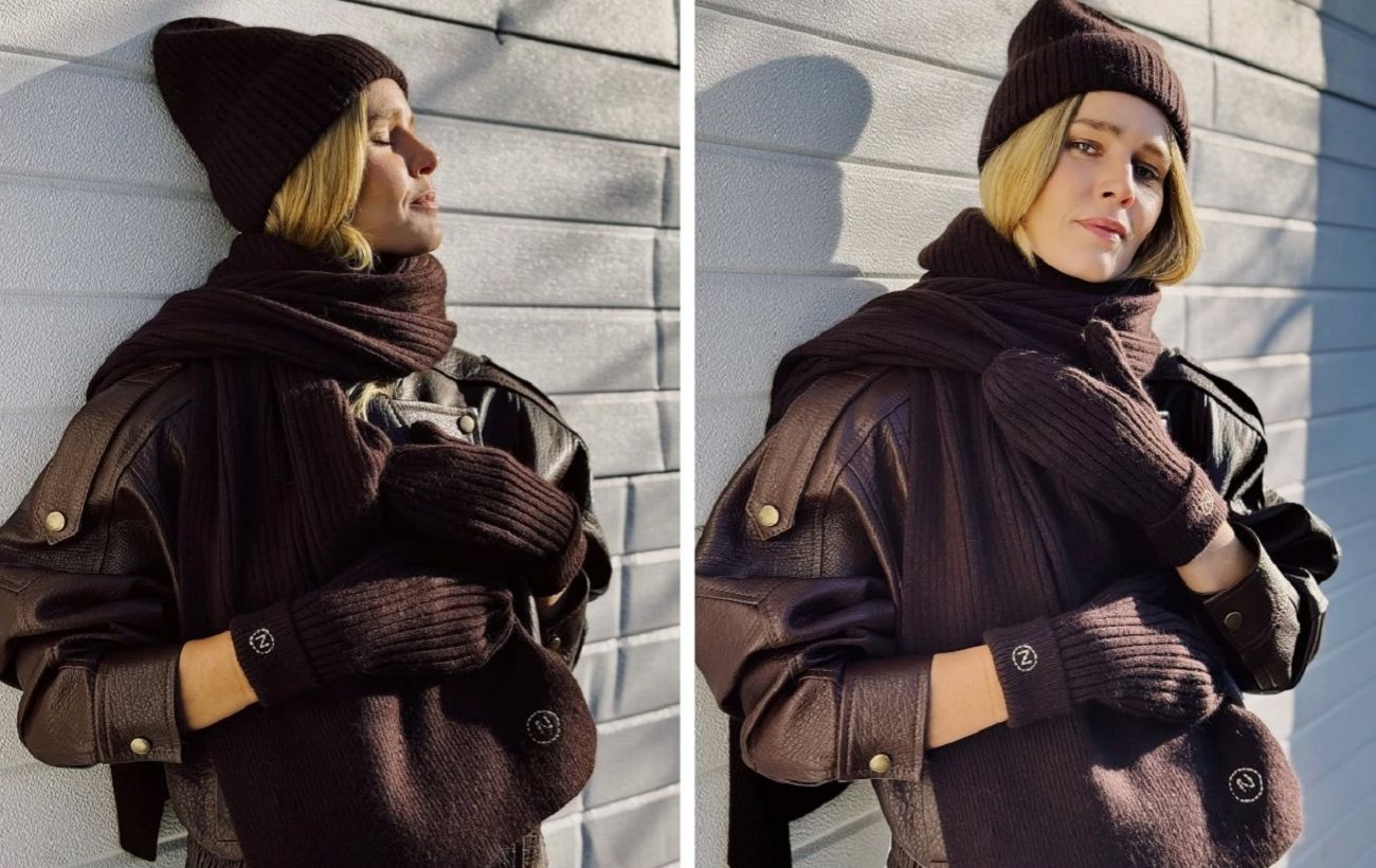 Зображення новини: Катерина Кузнєцова показала, як стилізувати "шкірянку" з шапкою і шарфом