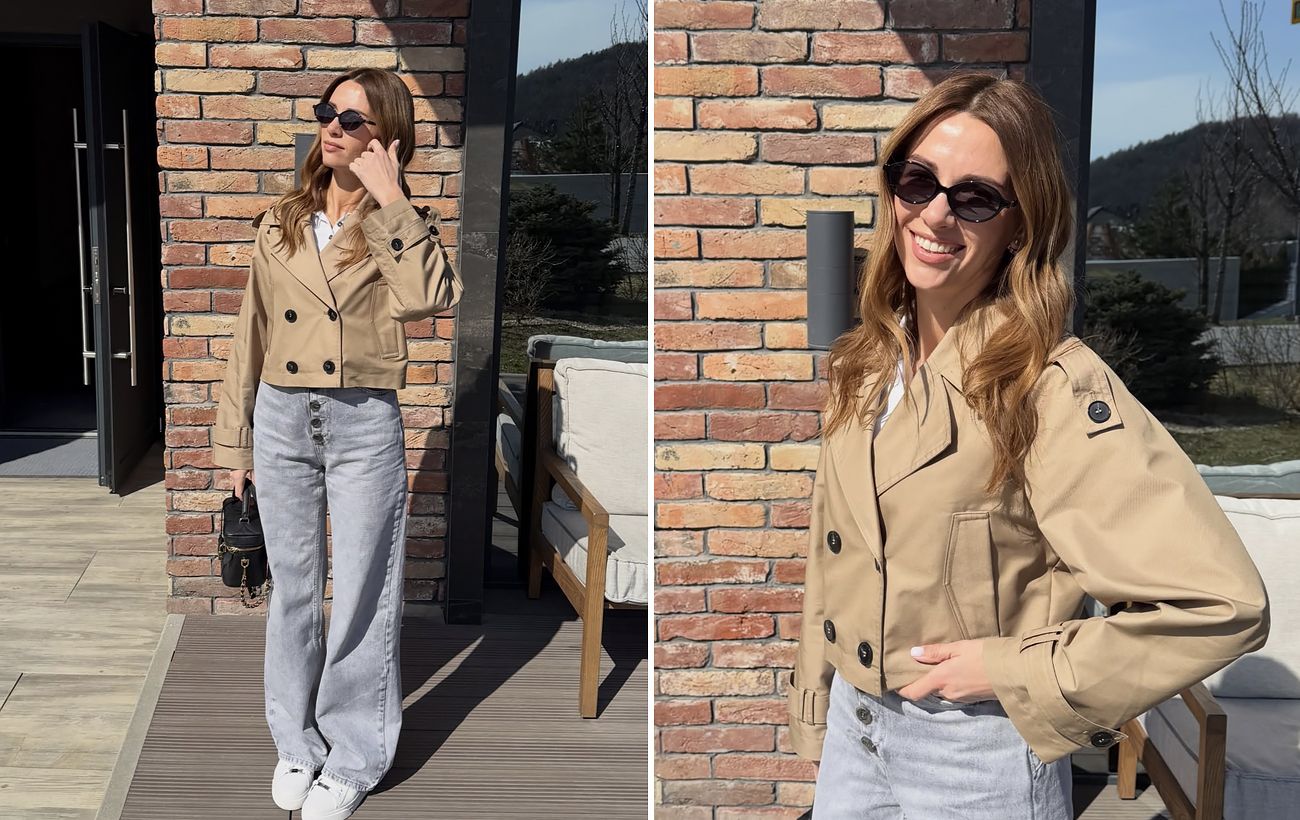 Зображення новини: Джинси та короткий тренч: стильний "лук" дружини Решетніка, який легко повторити